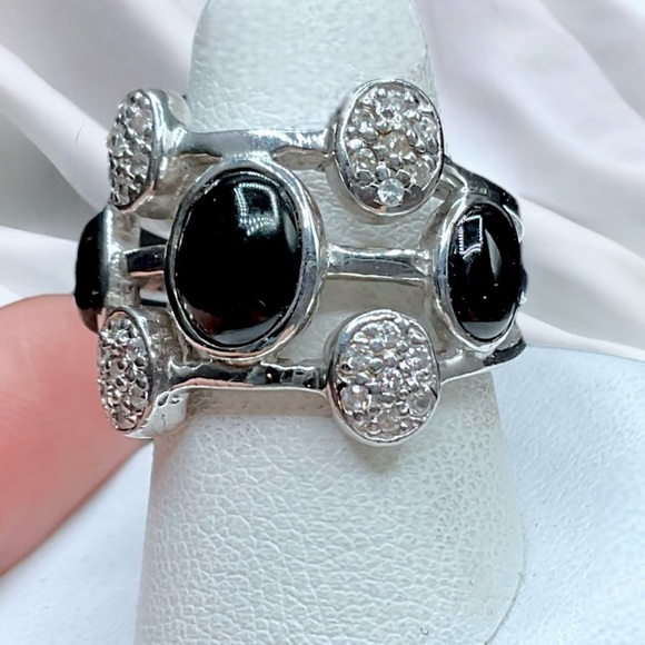 🌺Sterling Onyx & 28 Genuine Diamond Ring - Picture 9 of 14